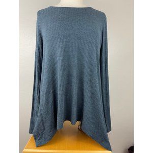 Women's Everly Medium Scoop Neck Blouse L/S Blue Cotton Ribbed Lightweight Thin